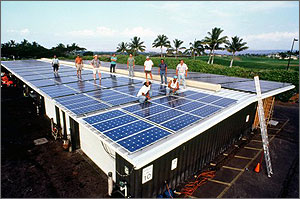 Mauna Lani Bay's golf clubhouse PV Photo of PV rooftop on the Mauna Lani Bay golf clubhouse