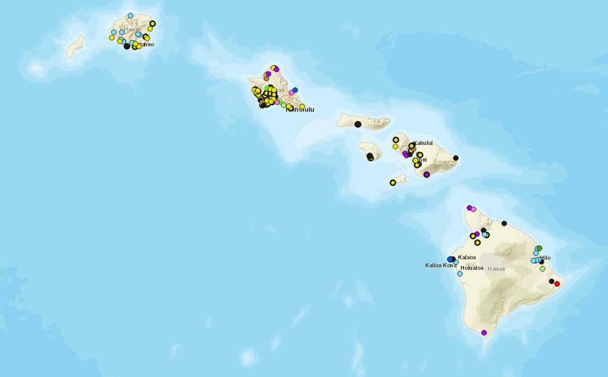 Map graphic of Hawaiian islands