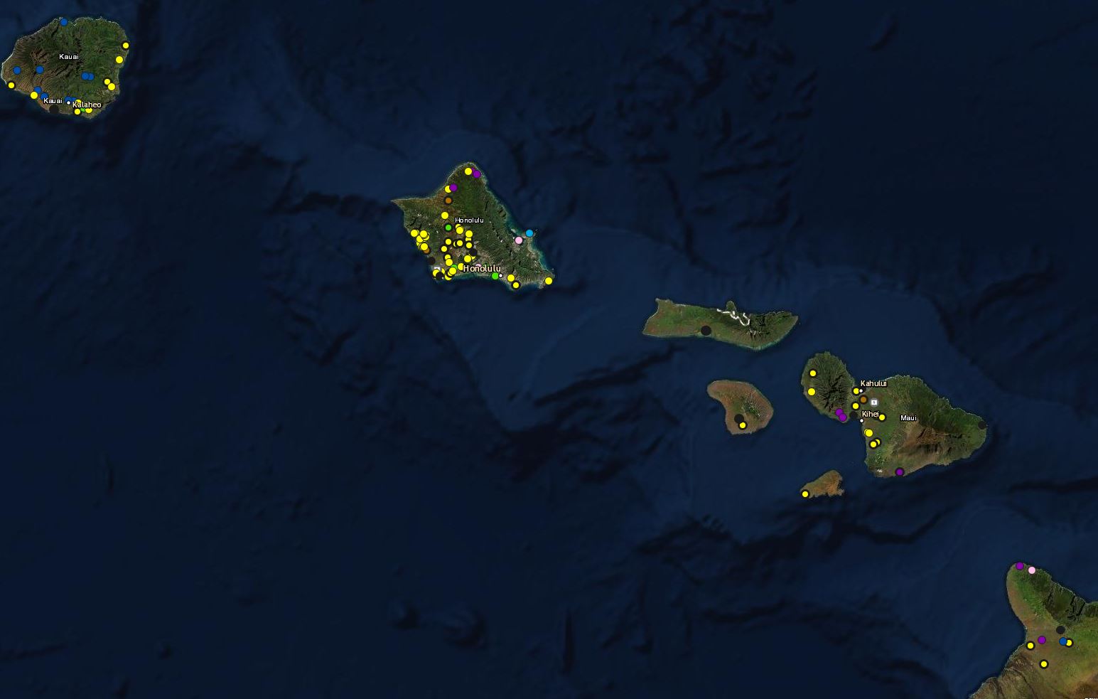 Map graphic of Hawaiian islands